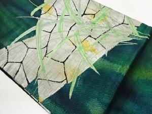 石垣に草葉模様織出し名古屋帯